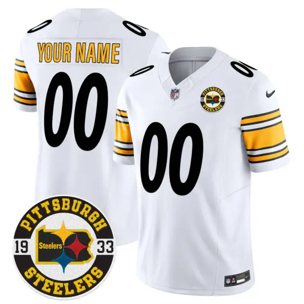 Men’s Pittsburgh Steelers 2024 Vapor Limited Custom Jersey Est 1933 Patch White