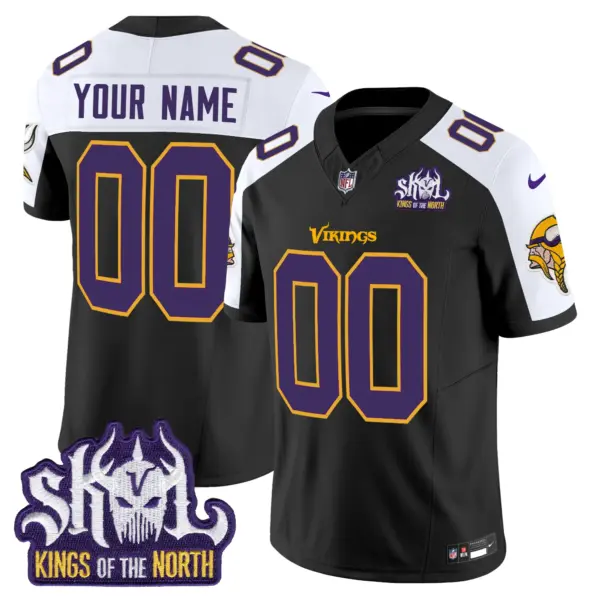 Men’s Minnesota Vikings King Of The North Patch Throwback Vapor Limited Custom Jersey V2 Black Alternate