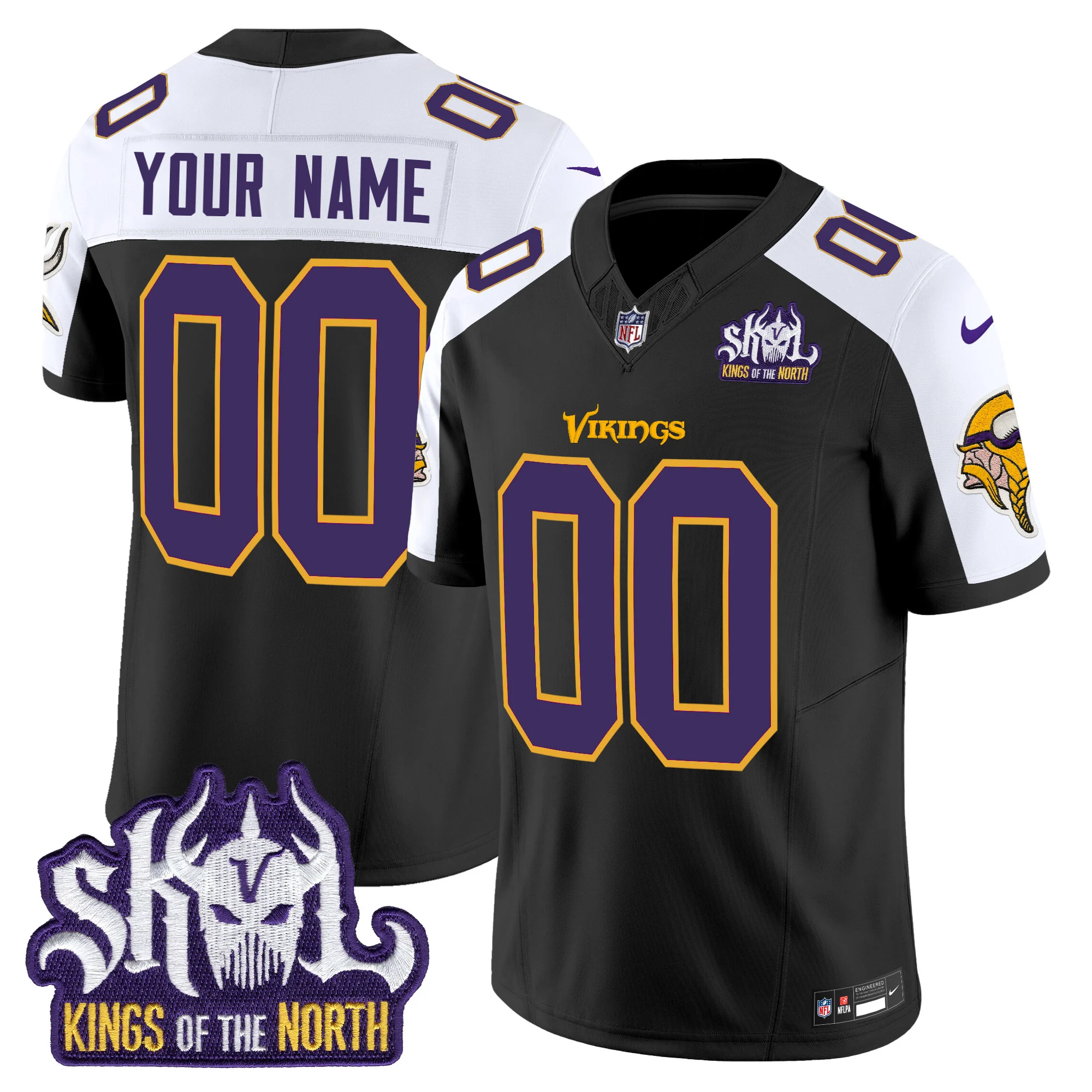 Men’s Minnesota Vikings King Of The North Patch Throwback Vapor Limited Custom Jersey V2 Black Alternate