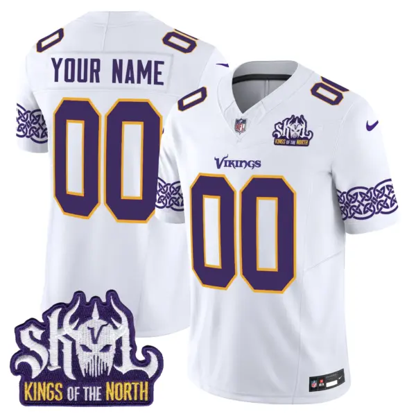 Men’s Minnesota Vikings King Of The North Patch Throwback Vapor Limited Custom Jersey V2 White