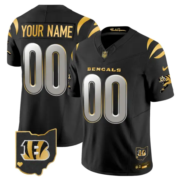 Men’s Cincinnati Bengals 2024 Gold Vapor Limited Custom Jersey Black Limited