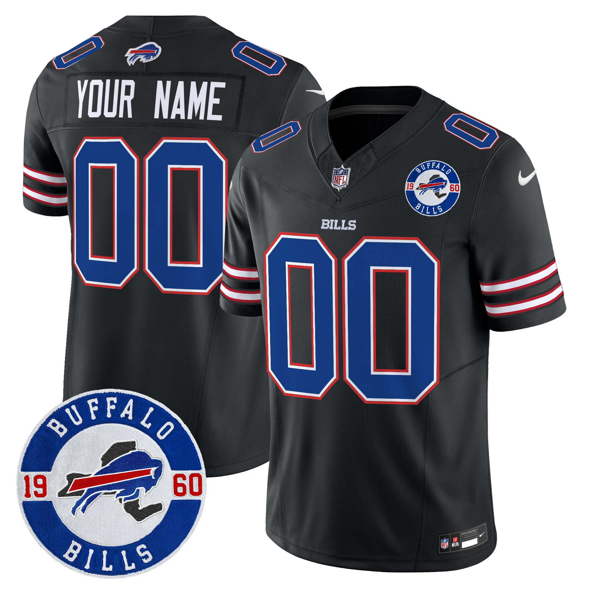 Men’s Buffalo Bills 2024 Vapor Limited Custom Jersey Est 1960 Patch Black