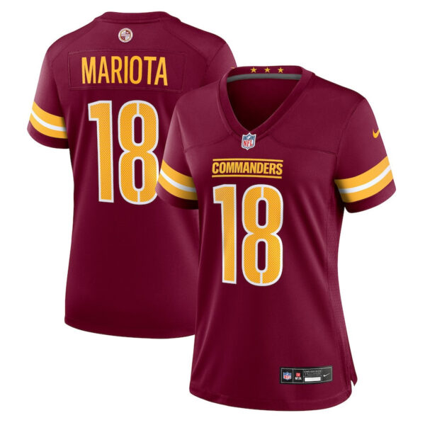 Marcus Mariota 18 Washington Commanders Women’s Game Jersey – Burgundy