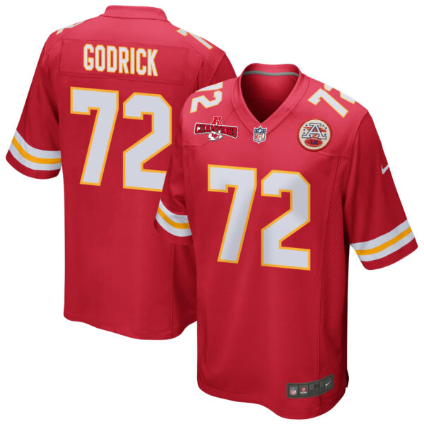 Chukwuebuka Godrick 72 Kansas City Chiefs AFC Champions Patch Game Men Jersey – Red