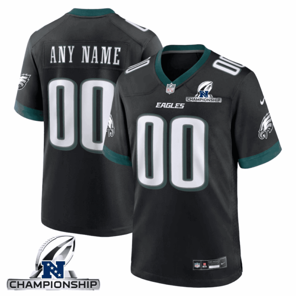 Philadelphia Eagles NFC Championship Patch Alternate Game Men Custom Jersey – Black