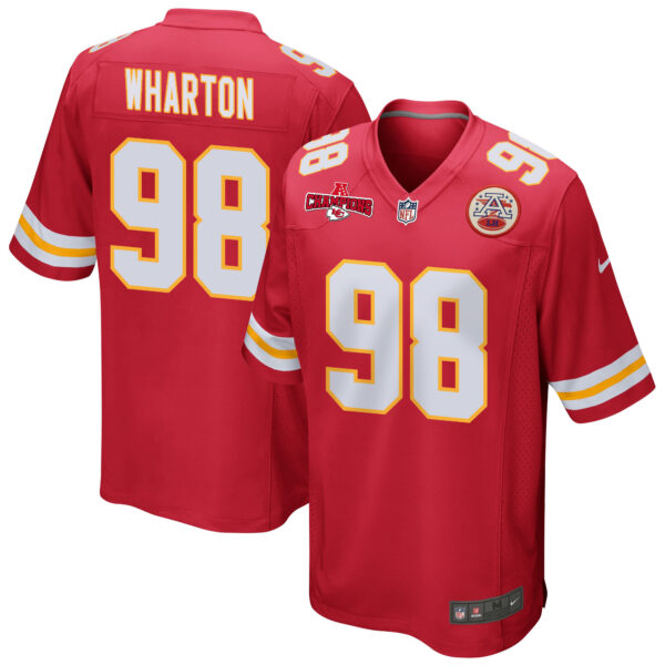 Tershawn Wharton 98 Kansas City Chiefs AFC Champions Patch Game Men Jersey – Red