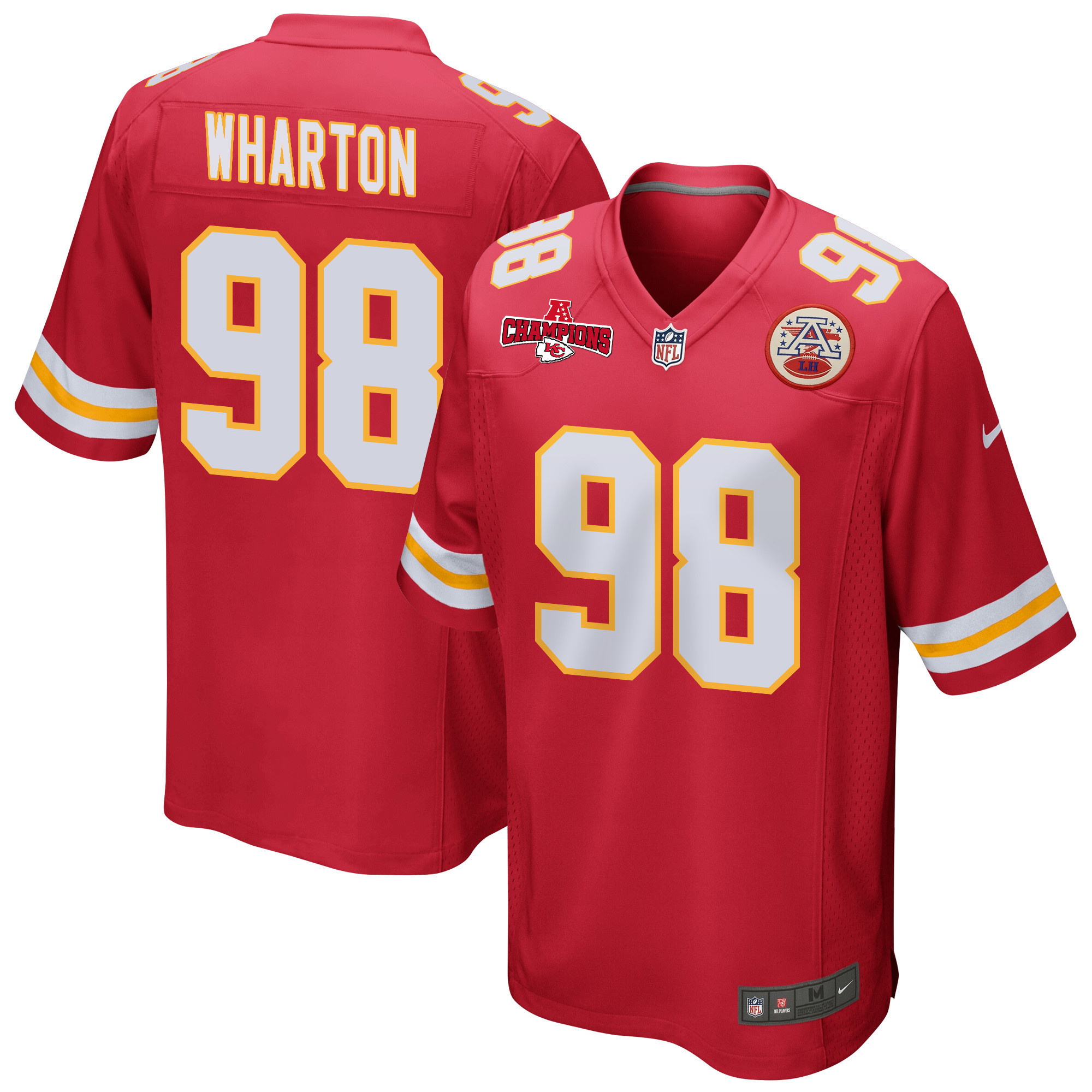 Tershawn Wharton 98 Kansas City Chiefs AFC Champions Patch Game Men Jersey – Red