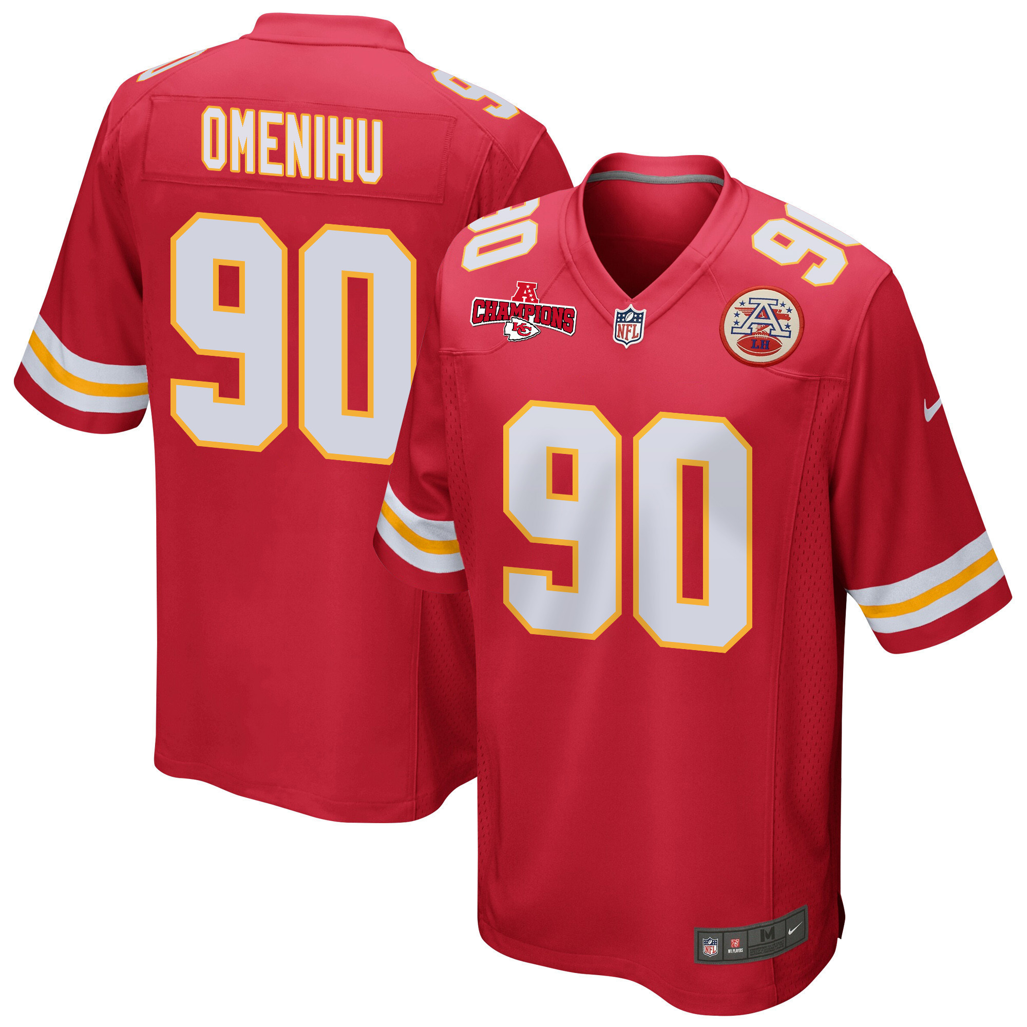 Charles Omenihu 90 Kansas City Chiefs AFC Champions Patch Game Men Jersey – Red