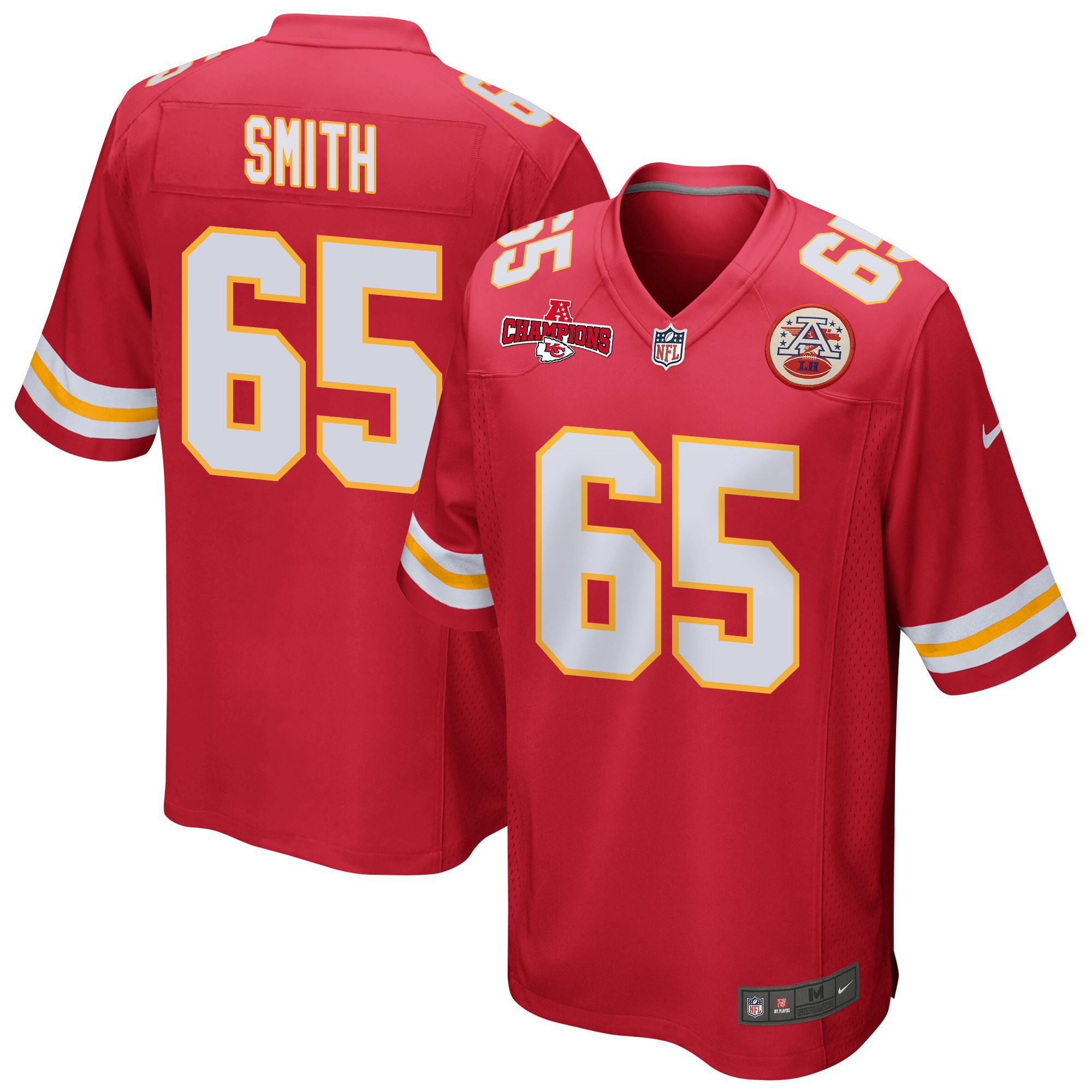 Trey Smith 65 Kansas City Chiefs AFC Champions Patch Game Men Jersey – Red
