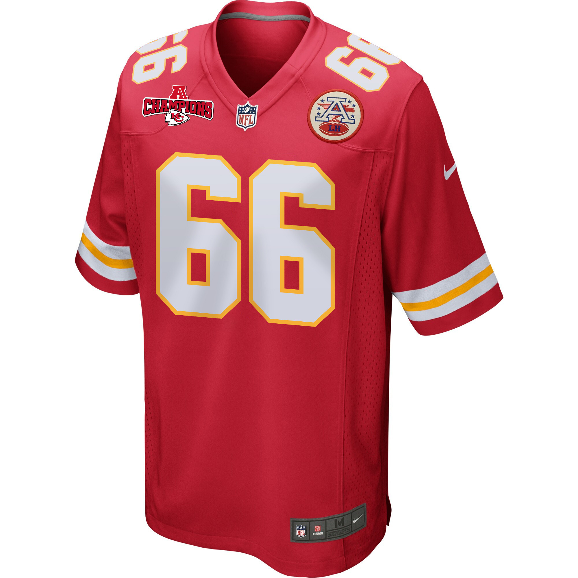 Mike Caliendo 66 Kansas City Chiefs AFC Champions Patch Game Men Jersey – Red - Image 2
