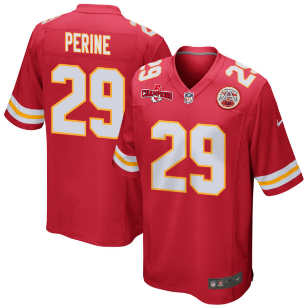 La’Mical Perine 29 Kansas City Chiefs AFC Champions Patch Game Men Jersey – Red