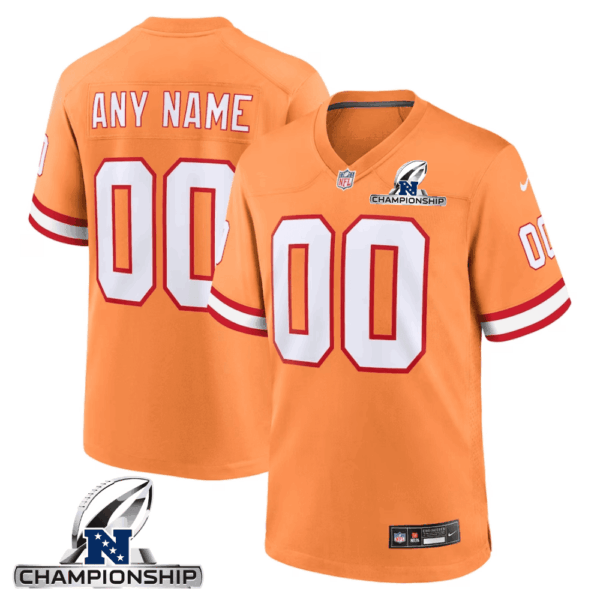 Tampa Bay Buccaneers NFC Championship Patch Alternate Throwback Game Men Custom Jersey – Orange