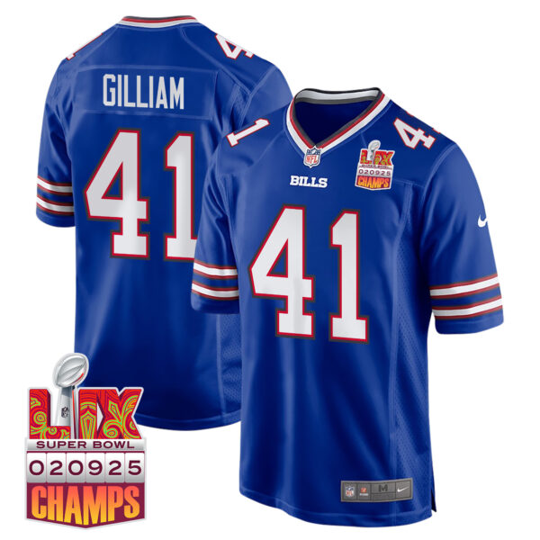 Reggie Gilliam 41 Buffalo Bills Super Bowl LIX Champions Patch Game Men Jersey – Royal