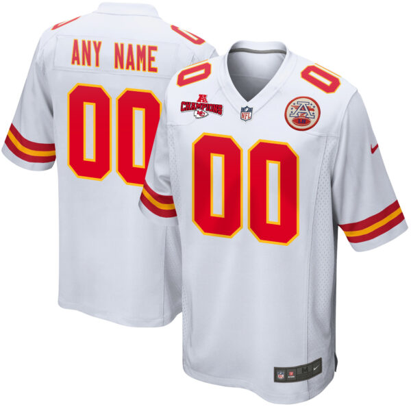 Kansas City Chiefs AFC Champions Patch Game Men Custom Jersey – White