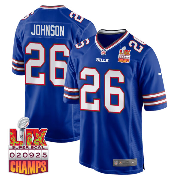 Ty Johnson 26 Buffalo Bills Super Bowl LIX Champions Patch Game Men Jersey – Royal