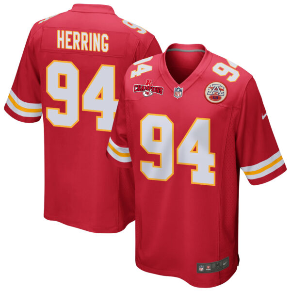 Malik Herring 94 Kansas City Chiefs AFC Champions Patch Game Men Jersey – Red