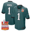 Jalen Hurts 1 Philadelphia Eagles Super Bowl LIX Champions Patch Game Men Jersey – Midnight Green