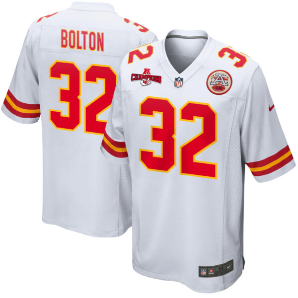Nick Bolton 32 Kansas City Chiefs AFC Champions Patch Game Men Jersey – White