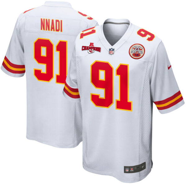 Derrick Nnadi 91 Kansas City Chiefs AFC Champions Patch Game Men Jersey – White
