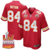 Justin Watson 84 Kansas City Chiefs Super Bowl LIX Champions Patch Game Men Jersey – Red