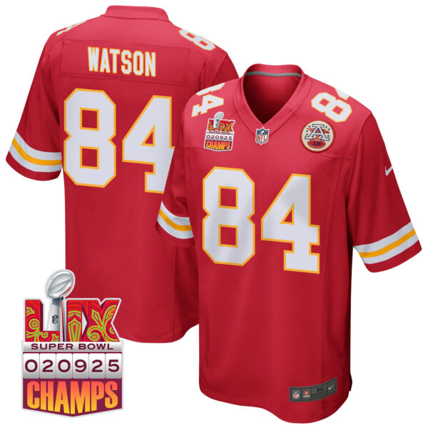 Justin Watson 84 Kansas City Chiefs Super Bowl LIX Champions Patch Game Men Jersey – Red