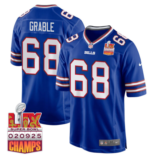 Tylan Grable 68 Buffalo Bills Super Bowl LIX Champions Patch Game Men Jersey – Royal