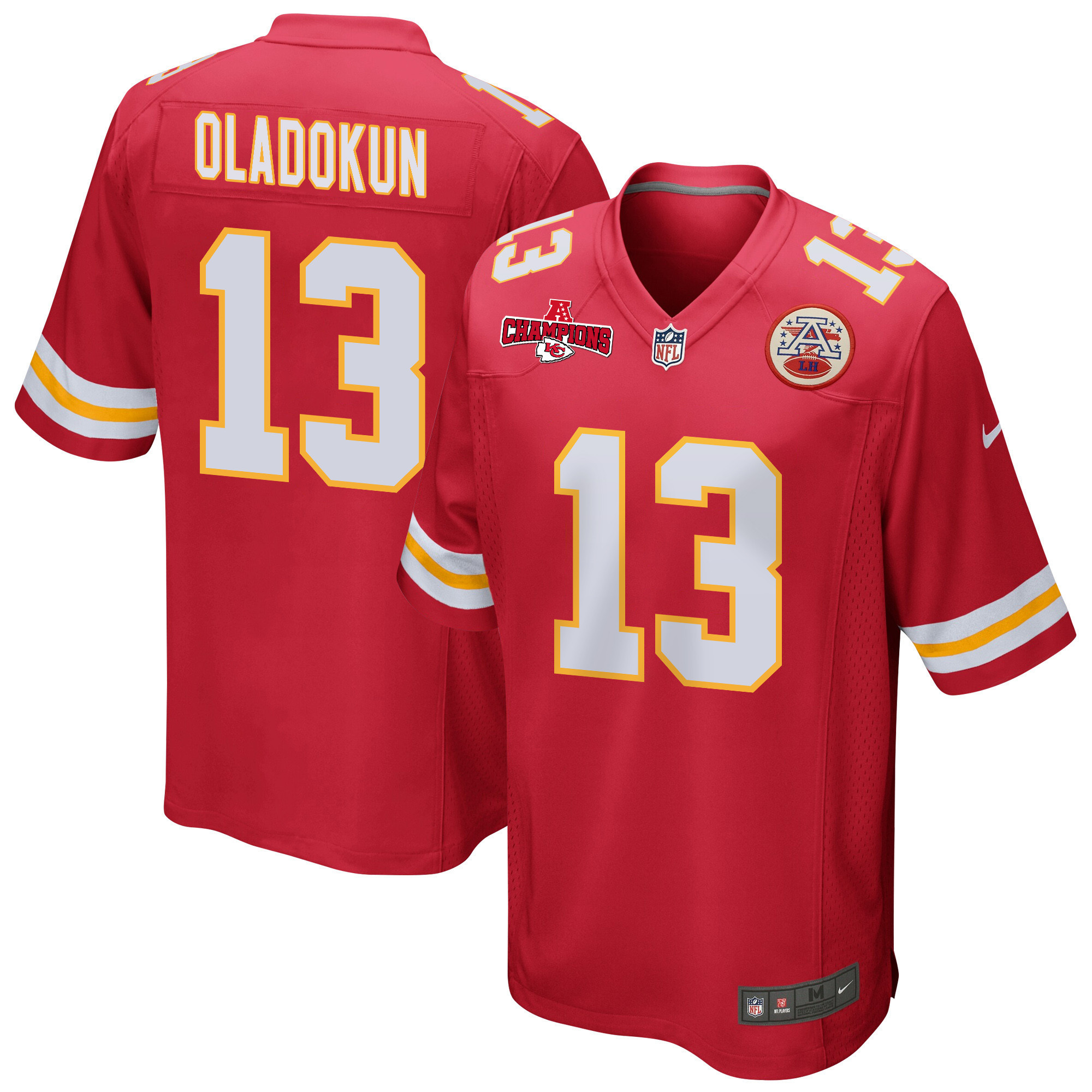 Chris Oladokun 13 Kansas City Chiefs AFC Champions Patch Game Men Jersey – Red