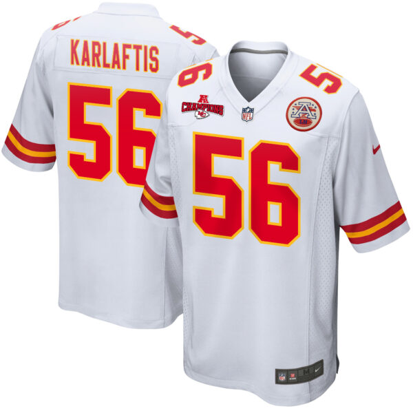 George Karlaftis 56 Kansas City Chiefs AFC Champions Patch Game Men Jersey – White