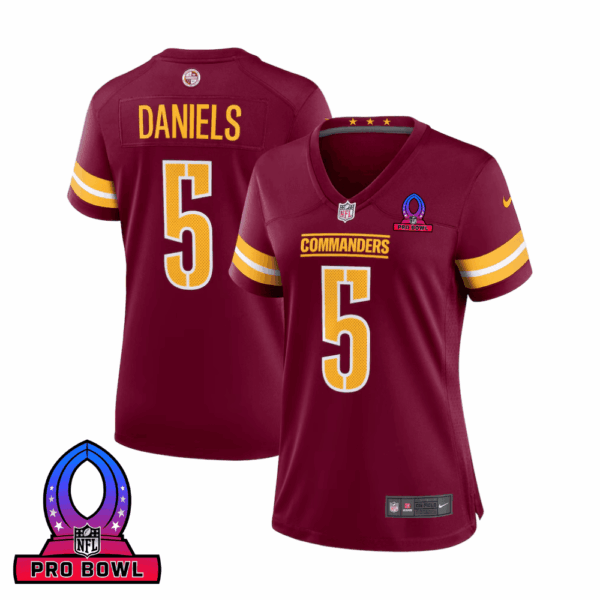 Jayden Daniels 5 Washington Commanders 2025 Pro Bowl Patch Women Game Jersey – Burgundy