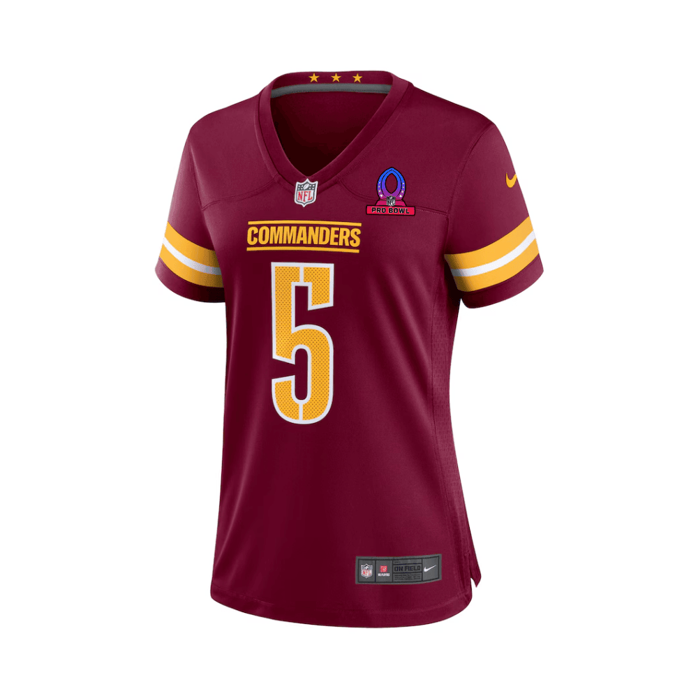 Jayden Daniels 5 Washington Commanders 2025 Pro Bowl Patch Women Game Jersey – Burgundy - Image 2
