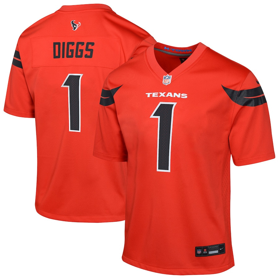 Stefon Diggs 1 Houston Texans Team Player Alternate Game YOUTH Jersey – Orange