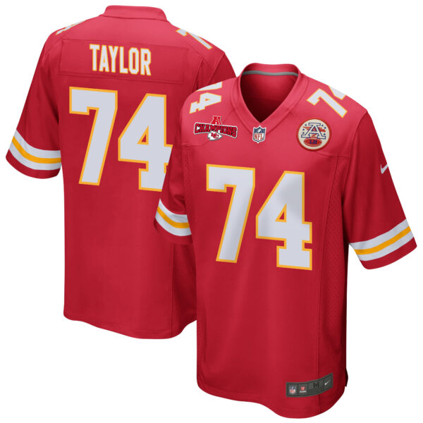 Jawaan Taylor 74 Kansas City Chiefs AFC Champions Patch Game Men Jersey – Red