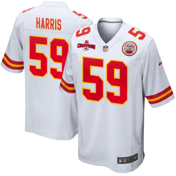 Darius Harris 59 Kansas City Chiefs AFC Champions Patch Game Men Jersey – White