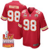 Tershawn Wharton 98 Kansas City Chiefs Super Bowl LIX Champions Patch Game Men Jersey – Red