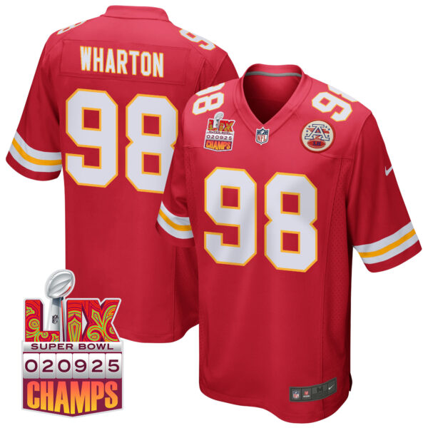 Tershawn Wharton 98 Kansas City Chiefs Super Bowl LIX Champions Patch Game Men Jersey – Red