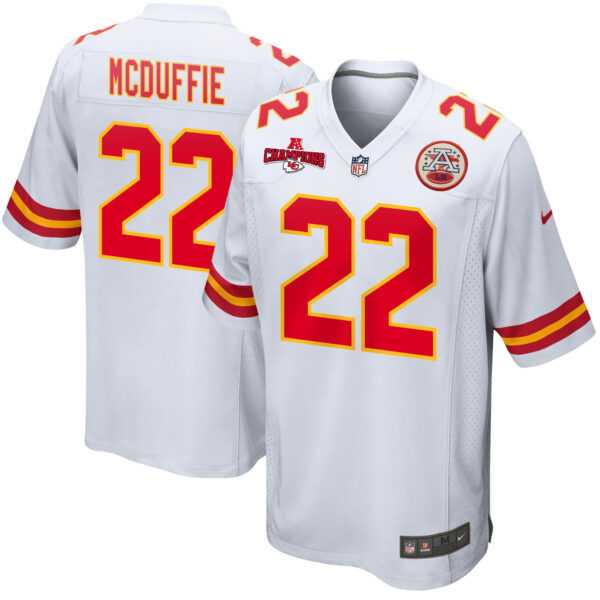Trent McDuffie 22 Kansas City Chiefs AFC Champions Patch Game Men Jersey – White