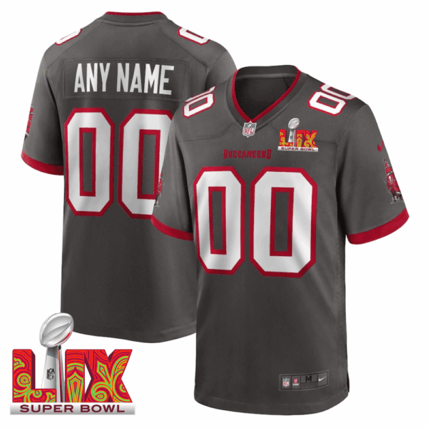 Tampa Bay Buccaneers Super Bowl LIX Patch Alternate Game Men Custom Jersey – Pewter