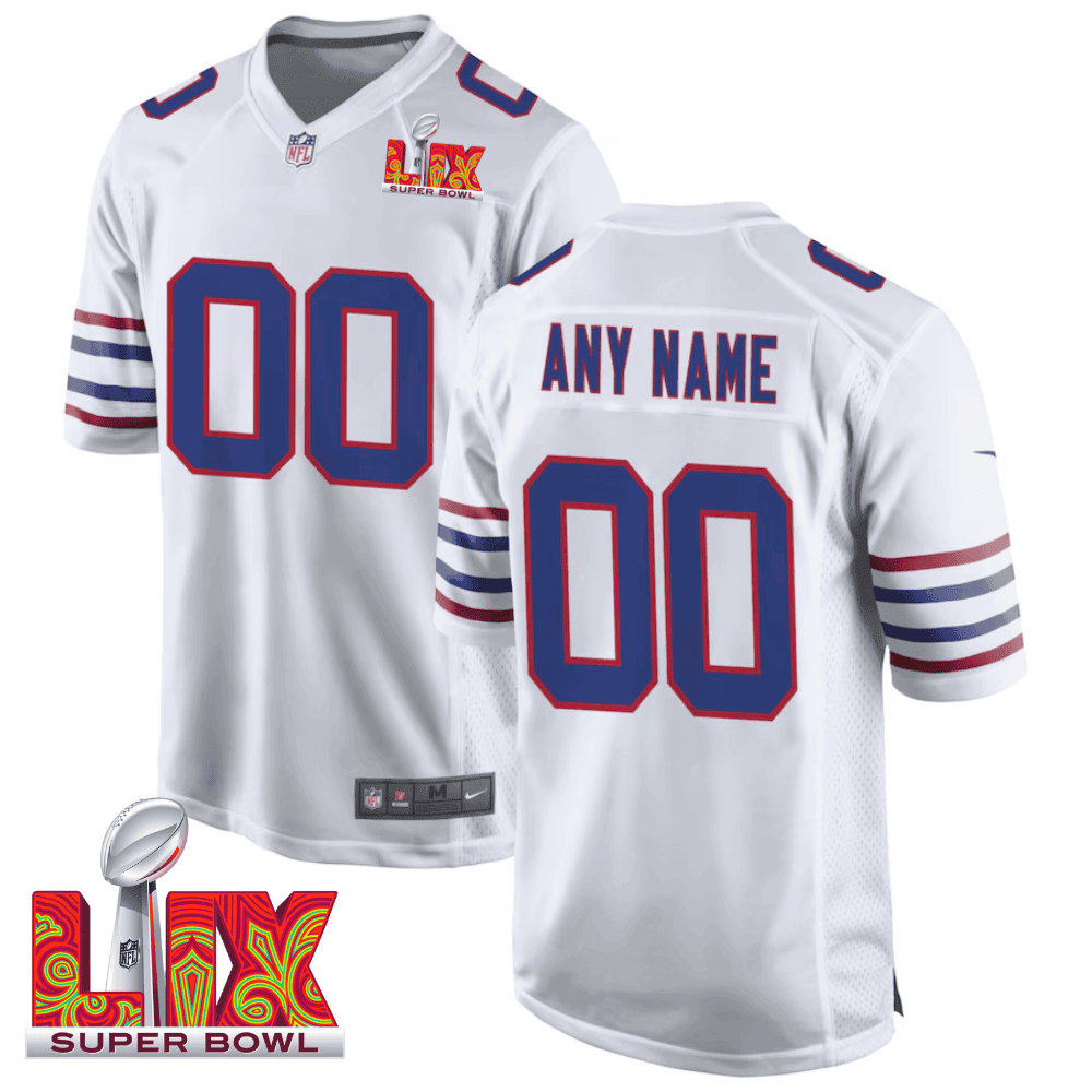 Buffalo Bills Super Bowl LIX Patch Game Men Custom Jersey – White