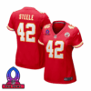Carson Steele 42 Kansas City Chiefs 2025 Pro Bowl Patch Women Game Jersey – Red