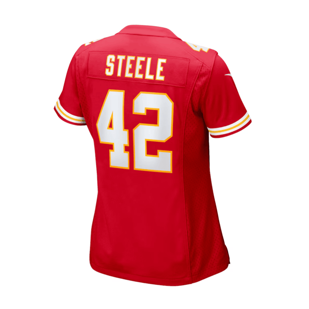 Carson Steele 42 Kansas City Chiefs 2025 Pro Bowl Patch Women Game Jersey – Red - Image 2
