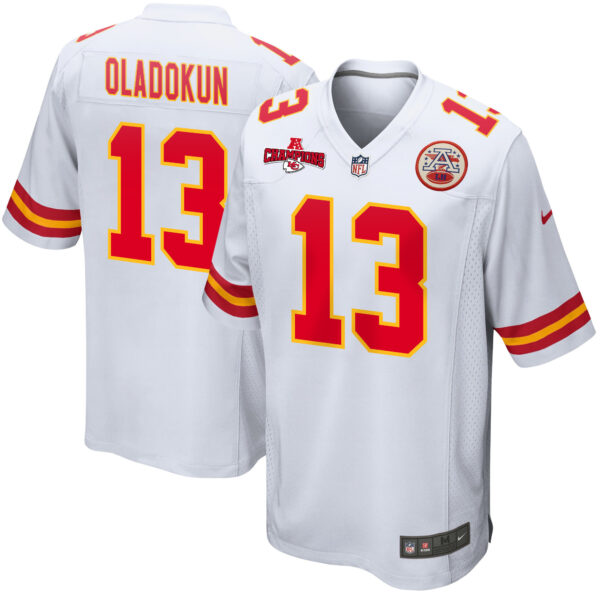 Chris Oladokun 13 Kansas City Chiefs AFC Champions Patch Game Men Jersey – White