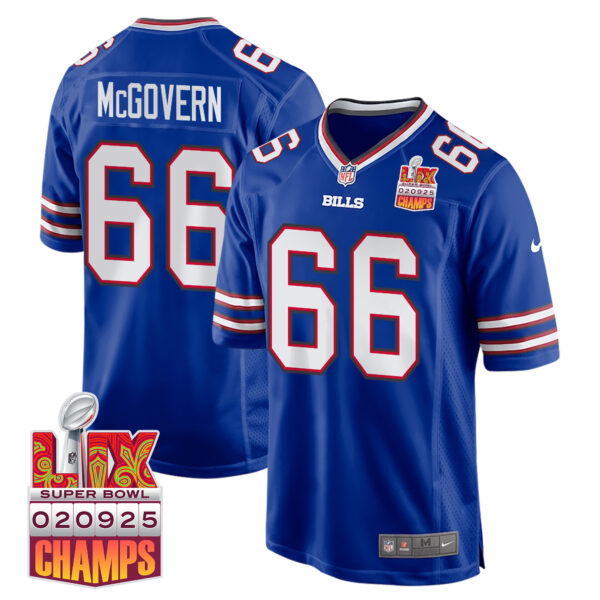Connor McGovern 66 Buffalo Bills Super Bowl LIX Champions Patch Game Men Jersey – Royal
