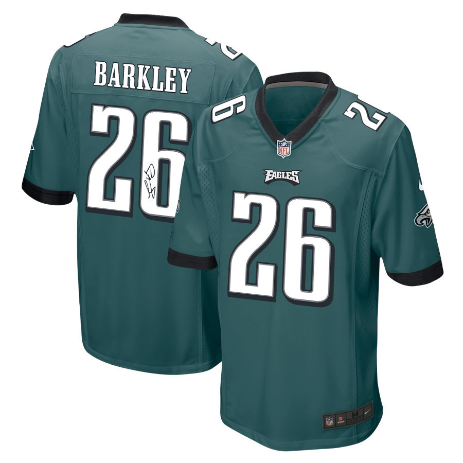 Saquon Barkley 26 Signed Philadelphia Eagles Game Men Jersey – Midnight Green