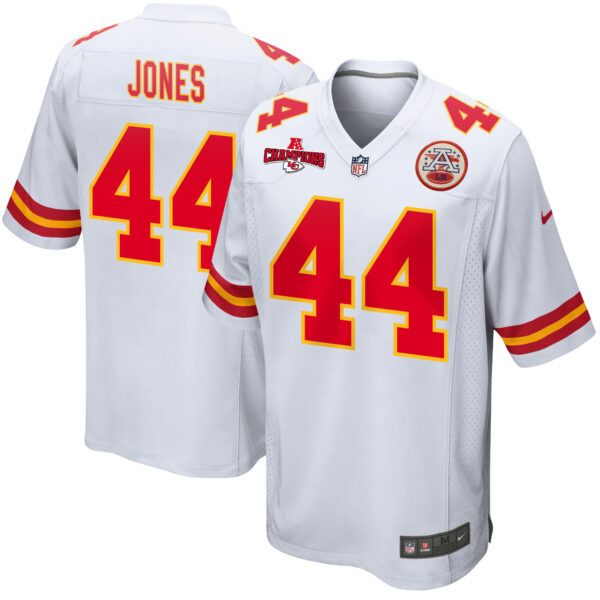 Cam Jones 44 Kansas City Chiefs AFC Champions Patch Game Men Jersey – White