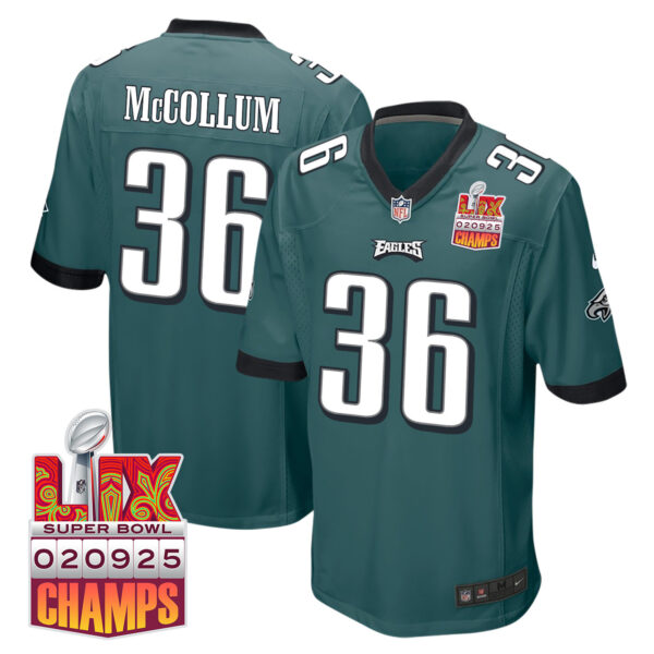 Tristin McCollum 36 Philadelphia Eagles Super Bowl LIX Champions Patch Game Men Jersey – Midnight Green