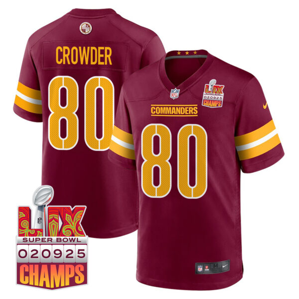 Jamison Crowder 80 Washington Commanders Super Bowl LIX Champions Patch Game Men Jersey – Burgundy