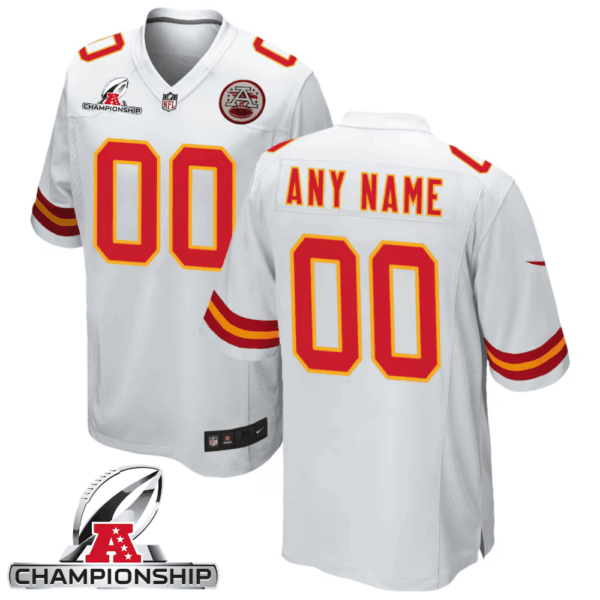 Kansas City Chiefs AFC Championship Patch Game Men Custom Jersey – White