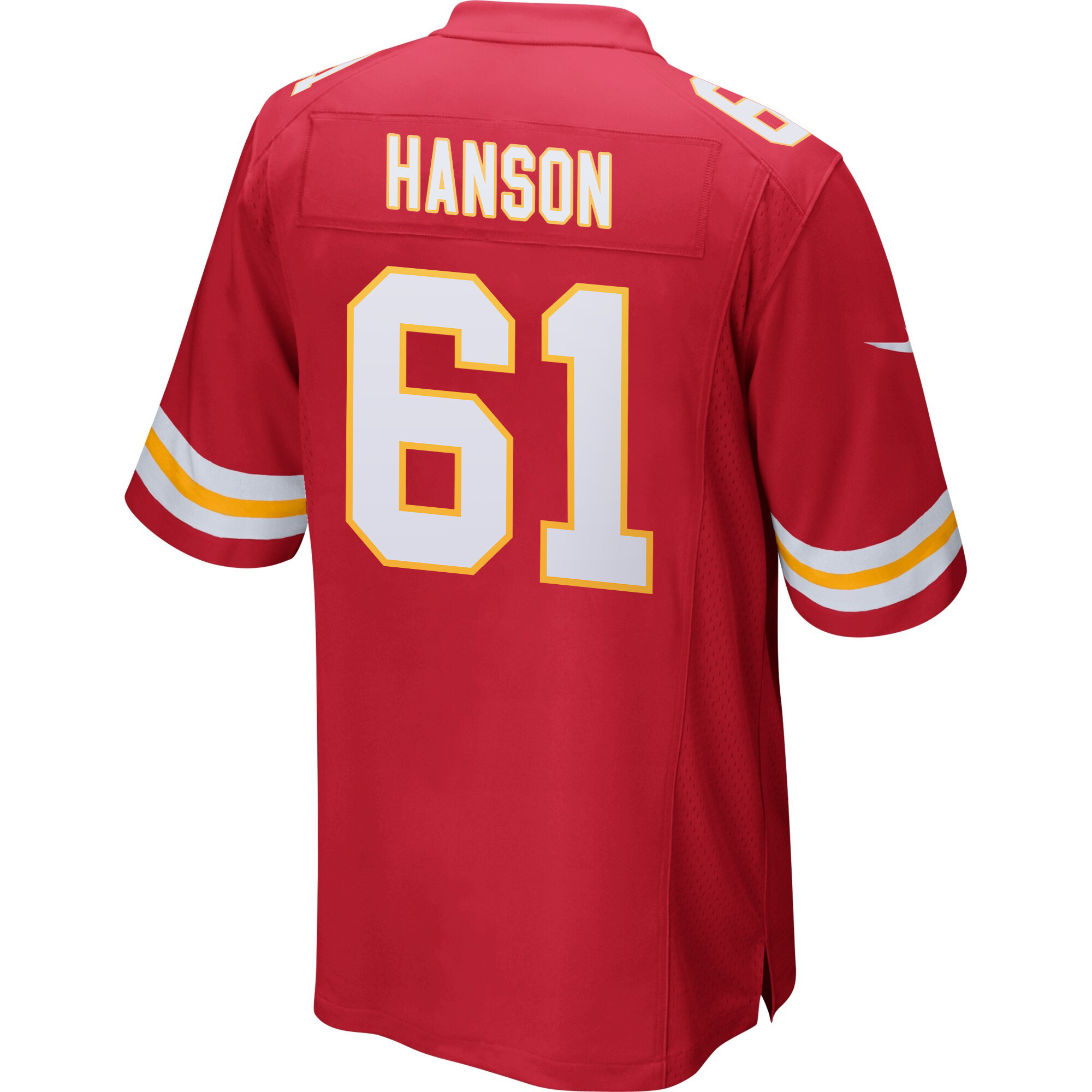 C.J. Hanson 61 Kansas City Chiefs Super Bowl LIX Champions Patch ‘New Orleans – Where Passion Ignites’ EMBROIDERED Game Men Jersey – Red - Image 2