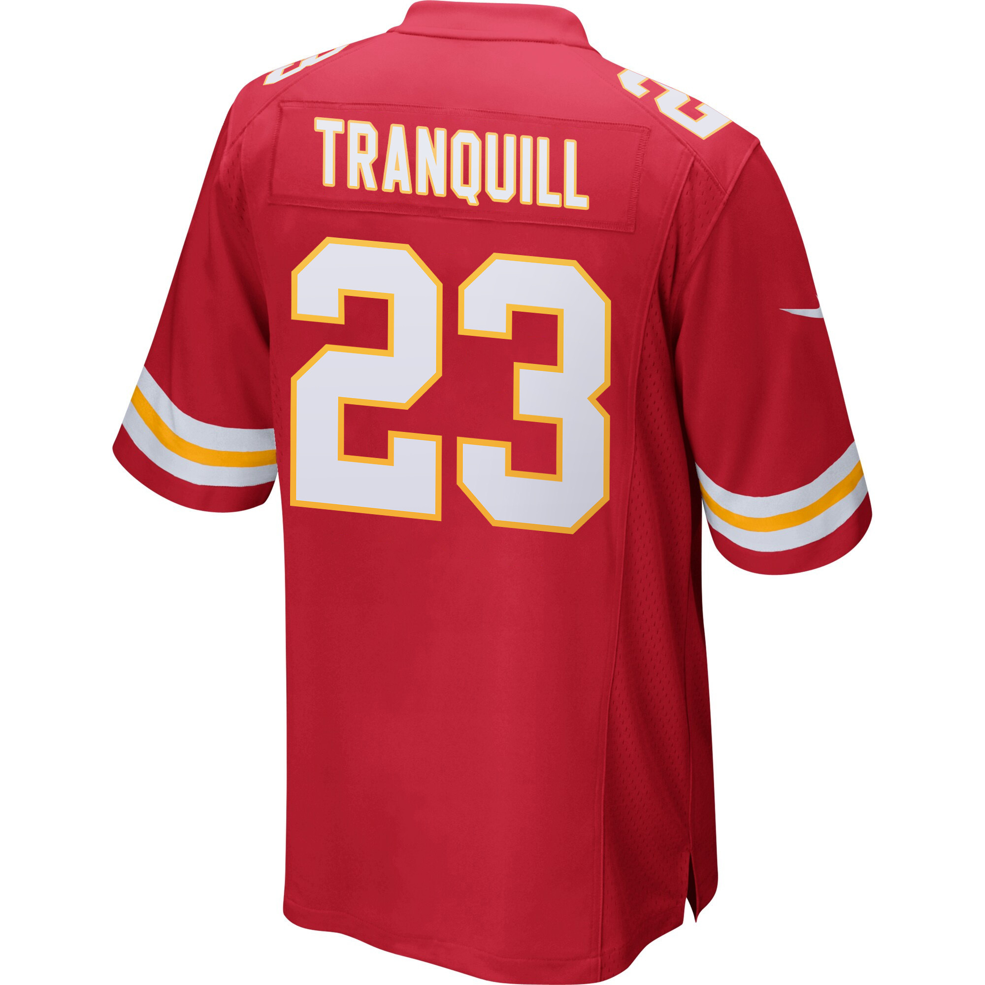 Drue Tranquill 23 Kansas City Chiefs Super Bowl LIX Champions Patch ‘New Orleans – Where Legends Are Made’ EMBROIDERED Game Men Jersey – Red - Image 2
