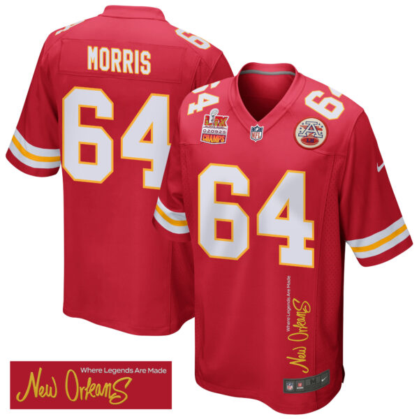 Wanya Morris 64 Kansas City Chiefs Super Bowl LIX Champions Patch ‘New Orleans – Where Legends Are Made’ EMBROIDERED Game Men Jersey – Red